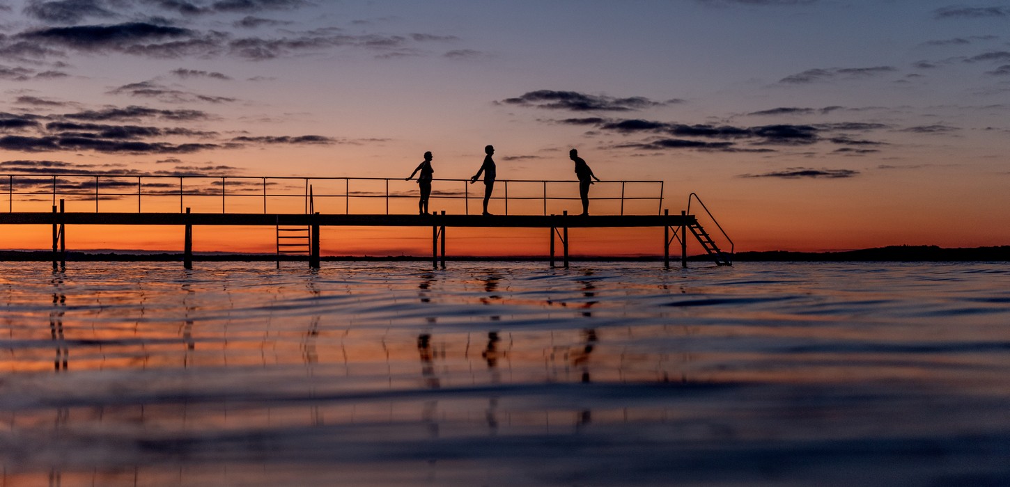 Limfjorden, Badebro, Badning, Solnedgang