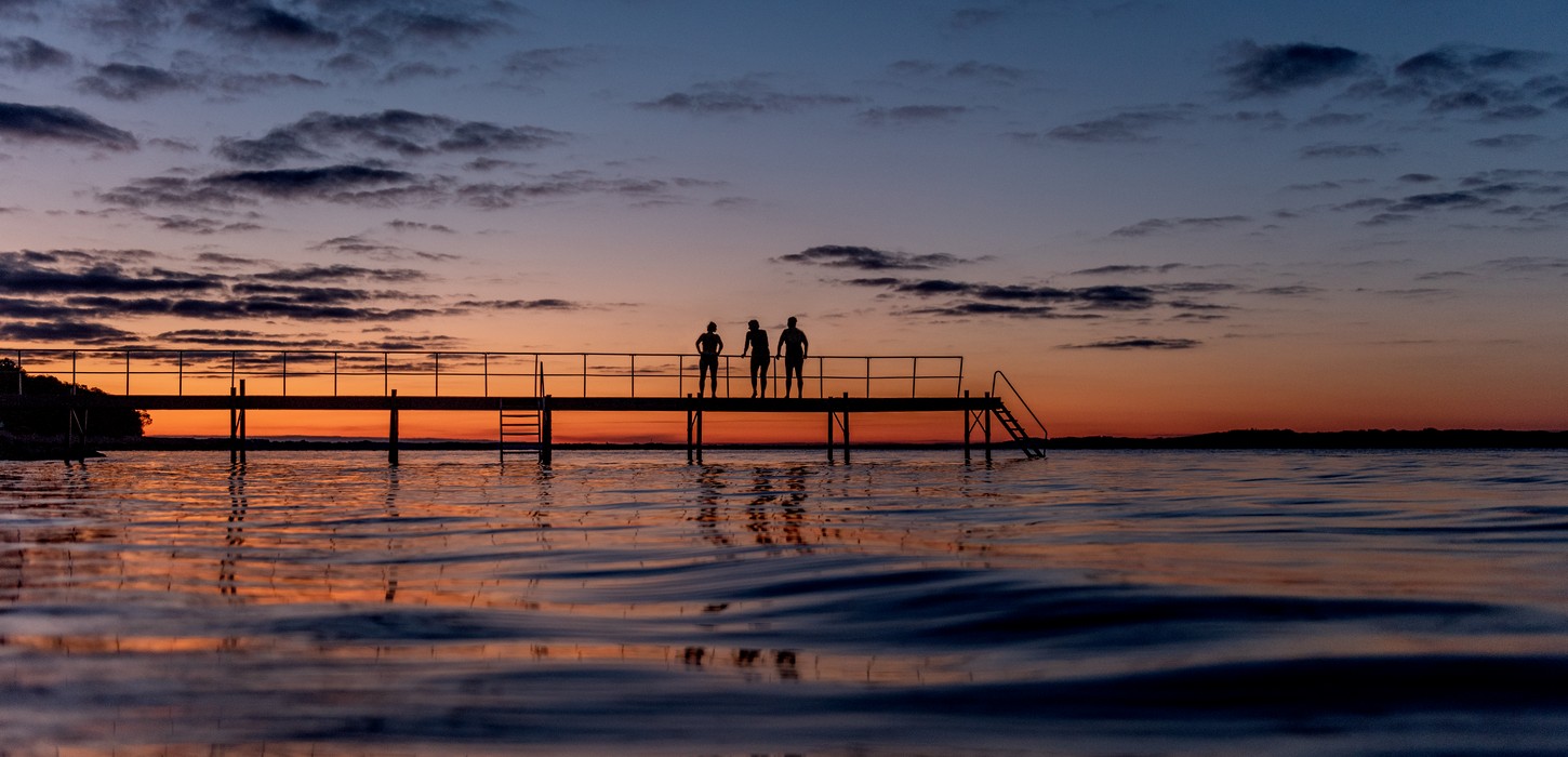 Limfjorden, Badebro, Vinterbadning, Solnedgang